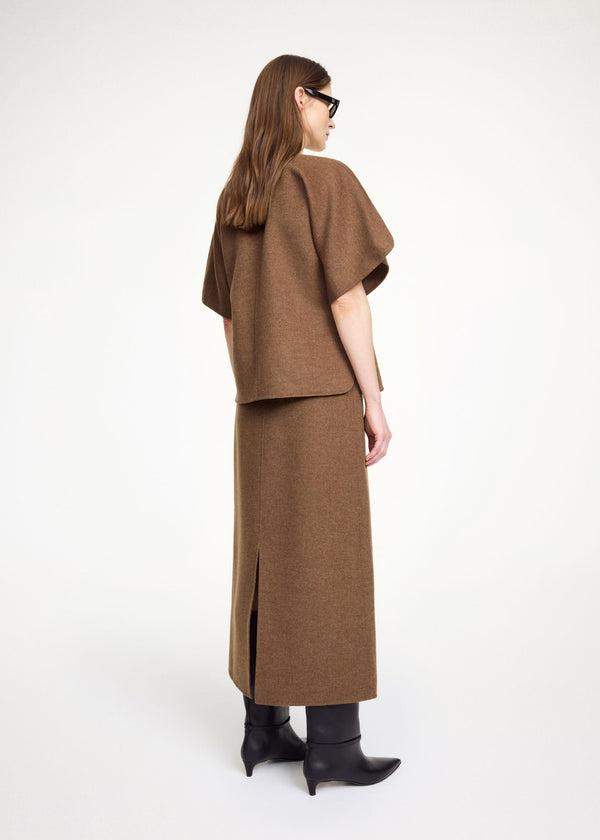 PALOMIE MIDI SKIRT: DARK BROWN MELANGE