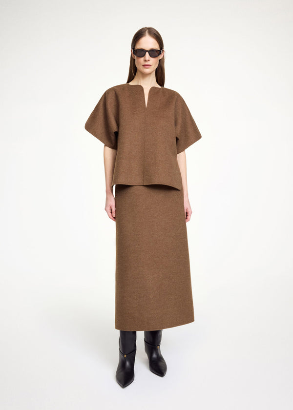 PALOMIE MIDI SKIRT: DARK BROWN MELANGE