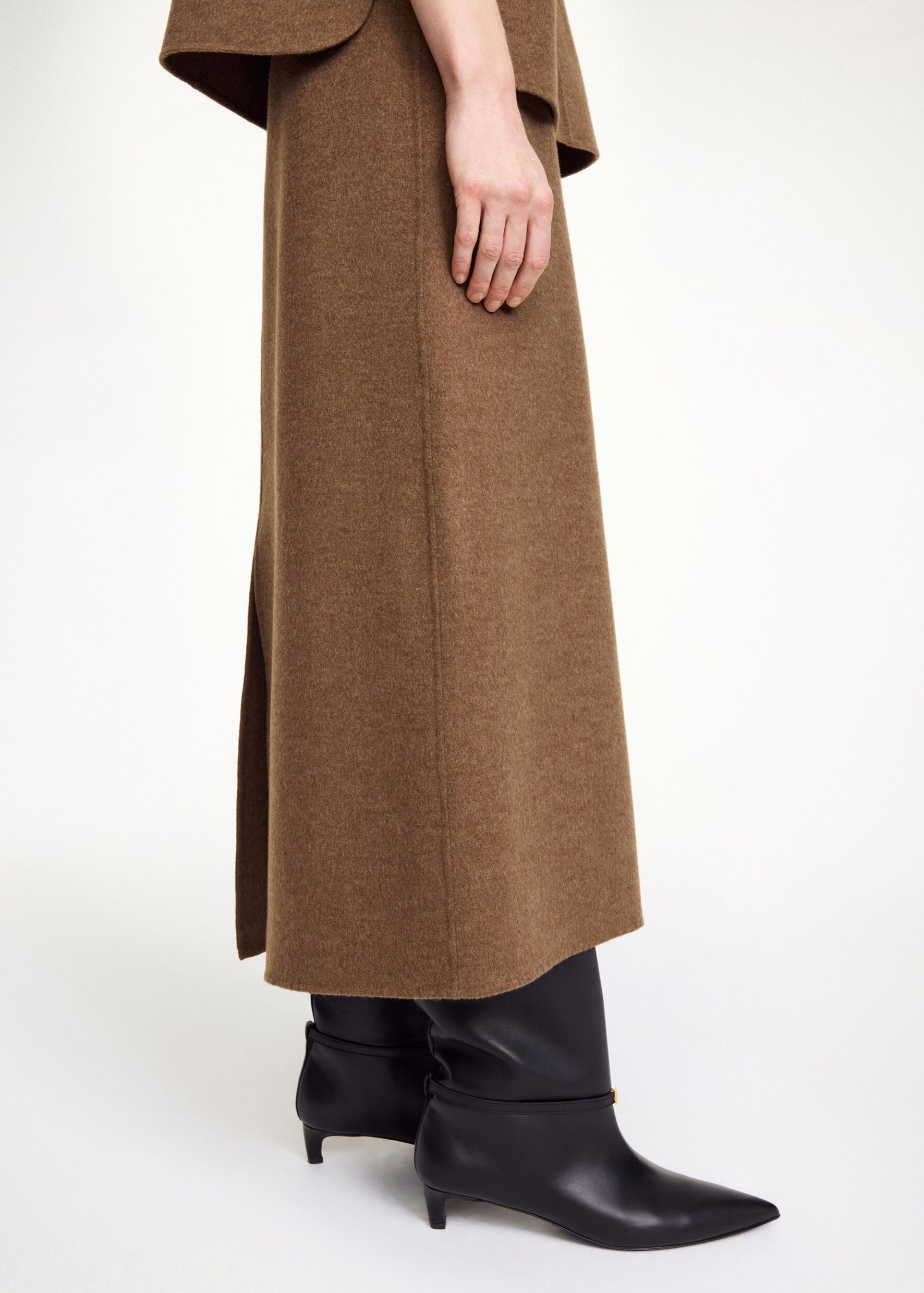 PALOMIE MIDI SKIRT: DARK BROWN MELANGE
