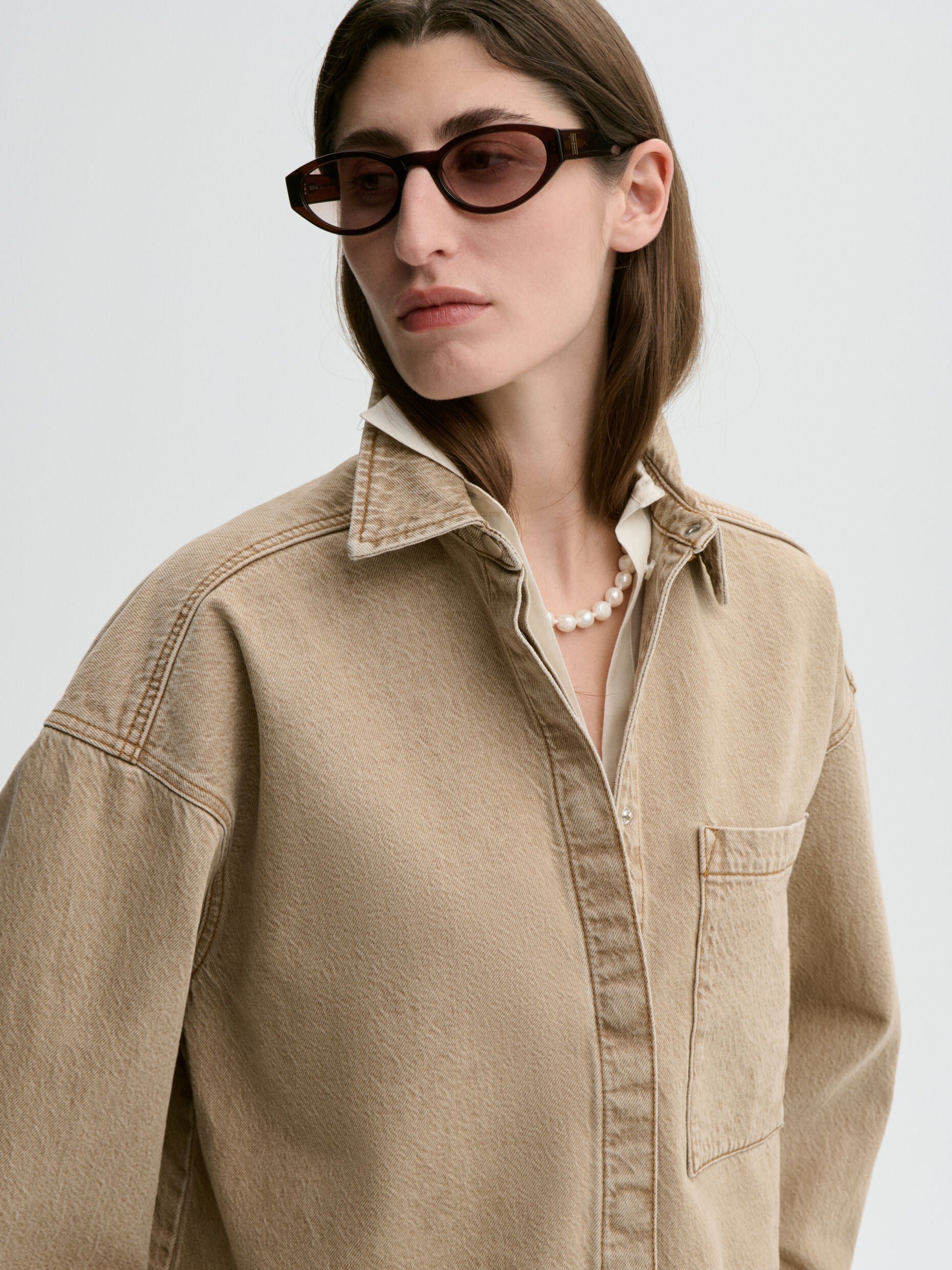 Dea organic cotton denim shirt: Toasted Coconut