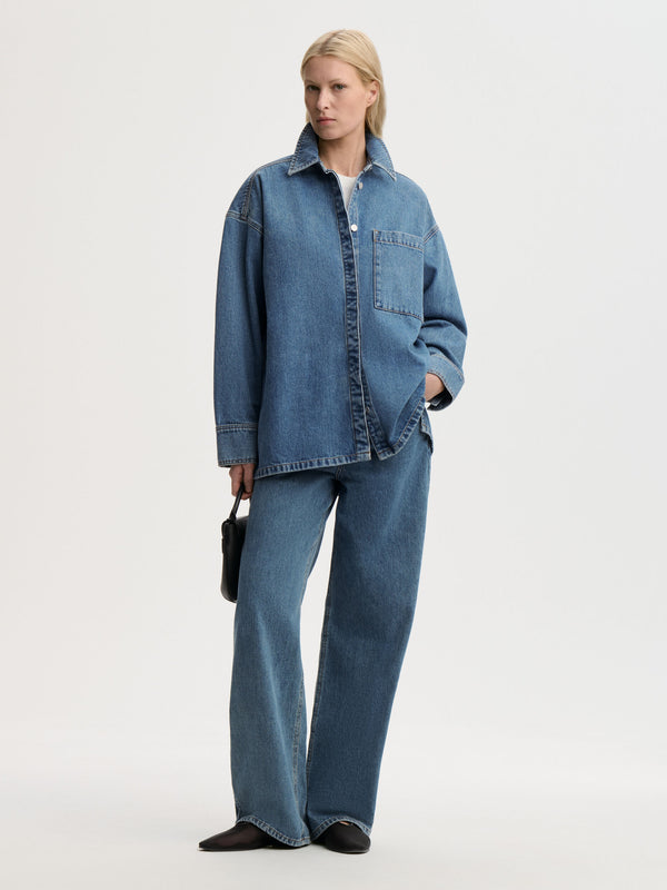 Dea organic cotton denim shirt: mid denim blue