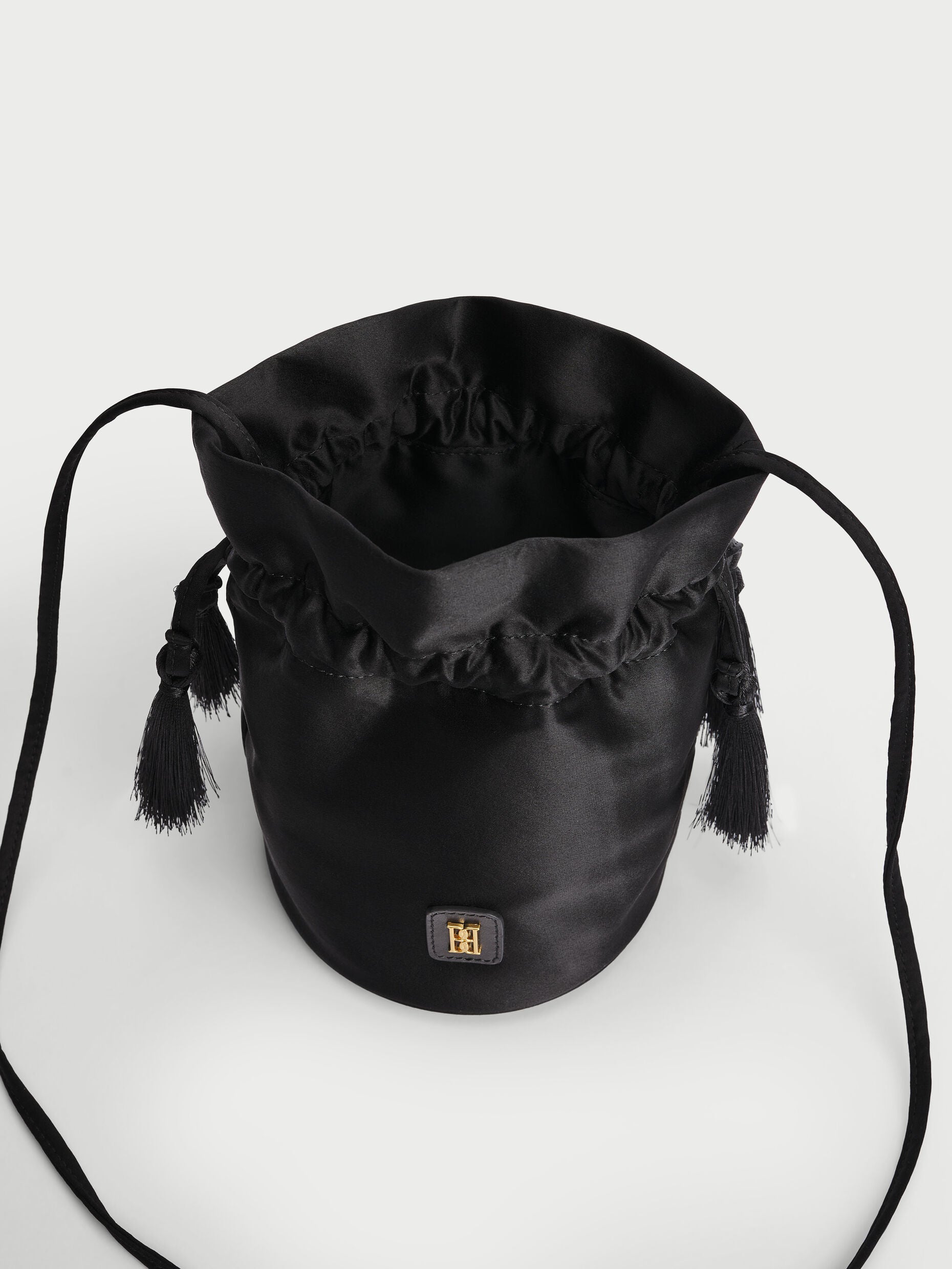 Landinna satin bucket bag: black