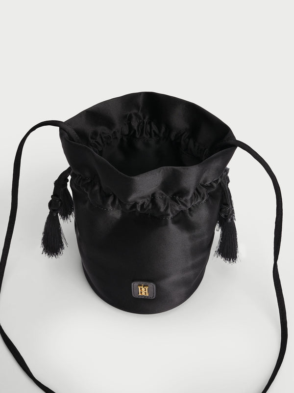 Landinna satin bucket bag: black
