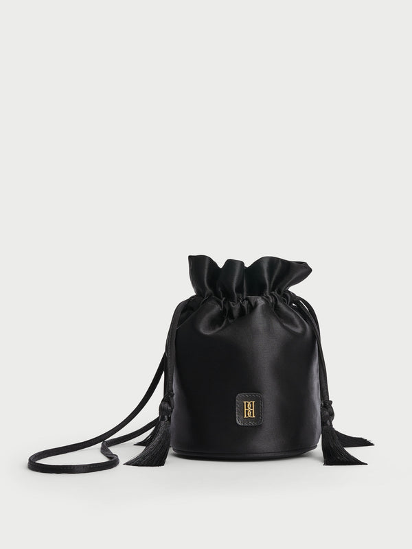Landinna satin bucket bag: black