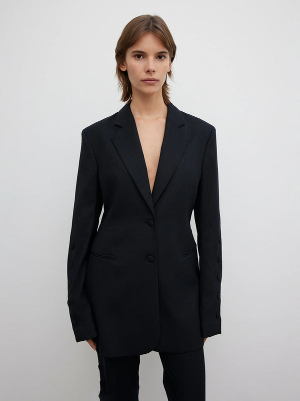 SLIM BUTTON BLAZER: BLACK