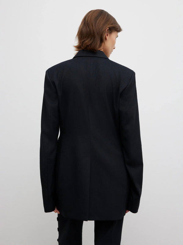 SLIM BUTTON BLAZER: BLACK