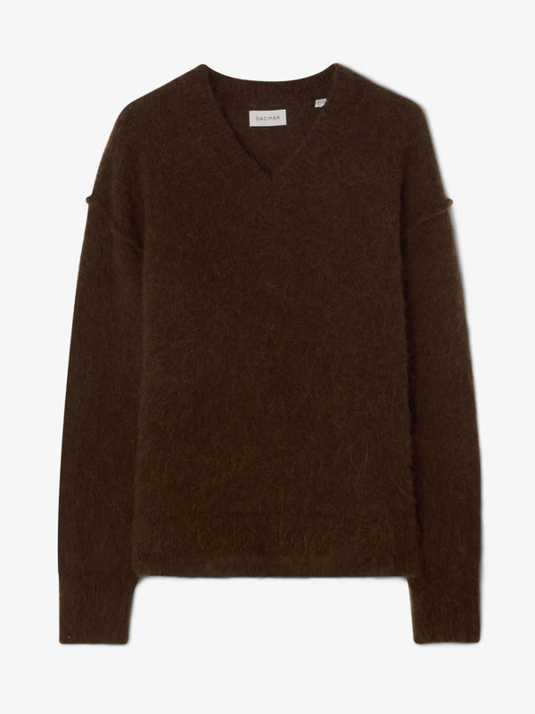 V-NECK ALPACA KNIT: TOBACCO BROWN