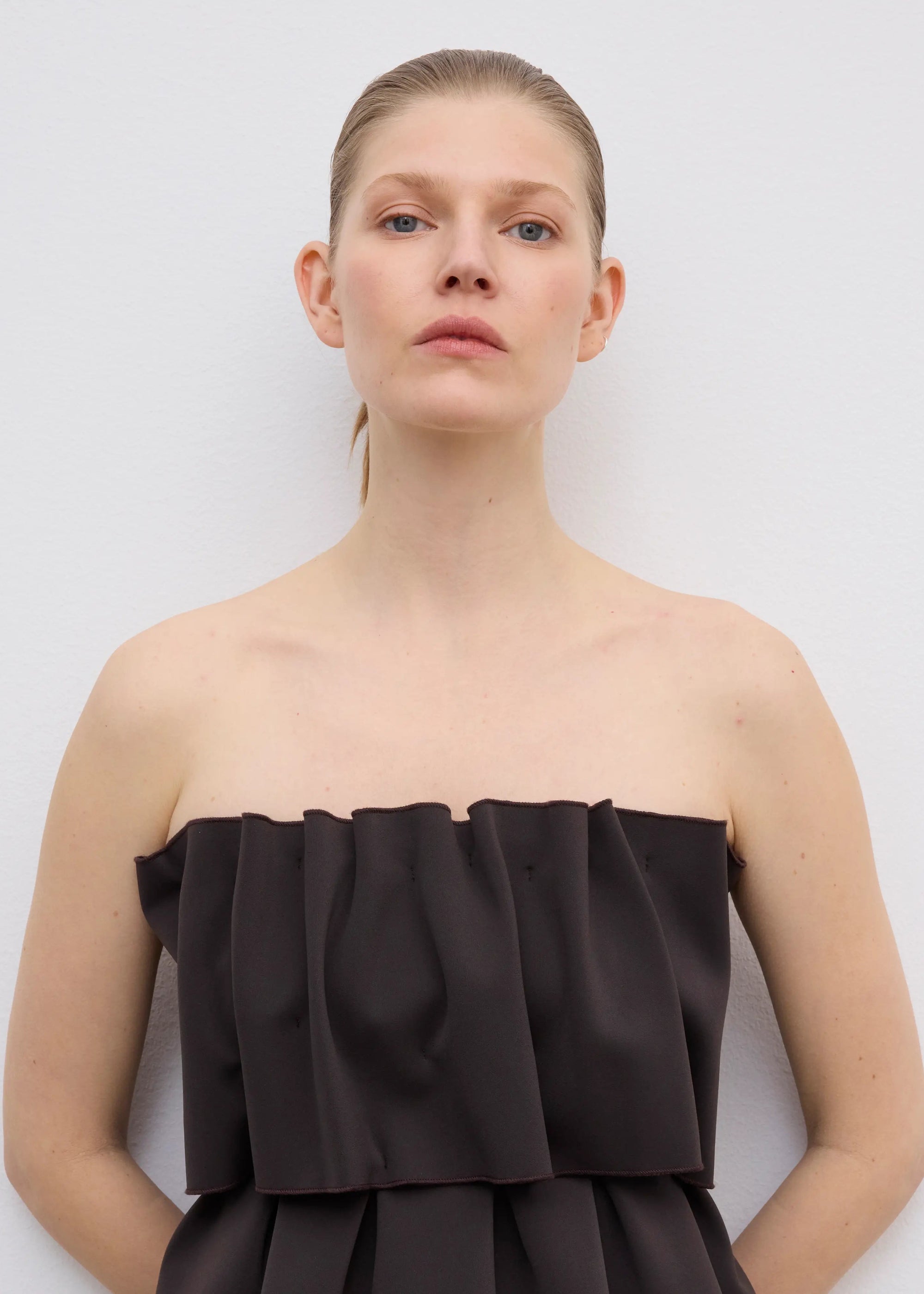 SCULPTED TUBE TOP: CHOCOLATE BROWN