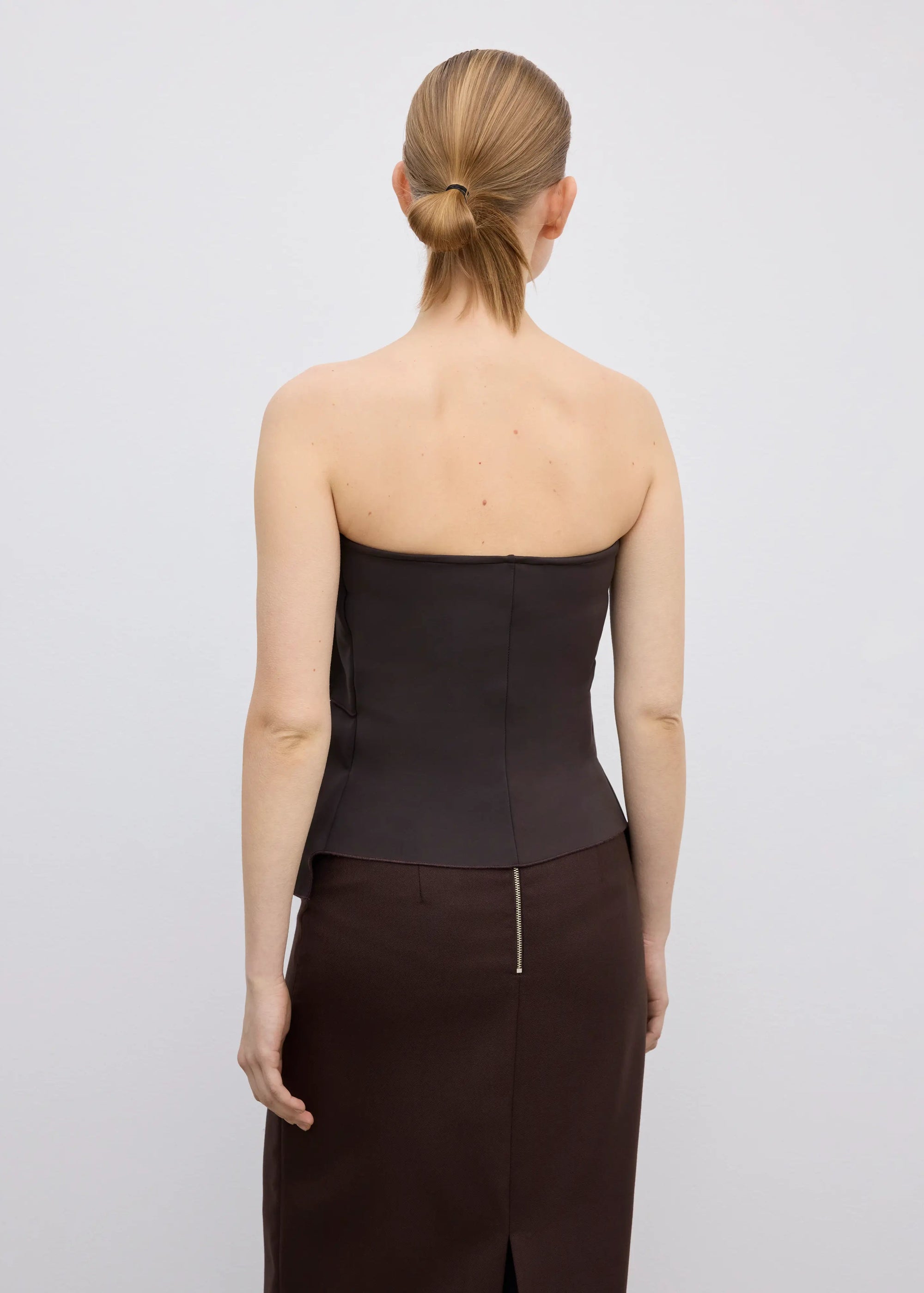 SCULPTED TUBE TOP: CHOCOLATE BROWN