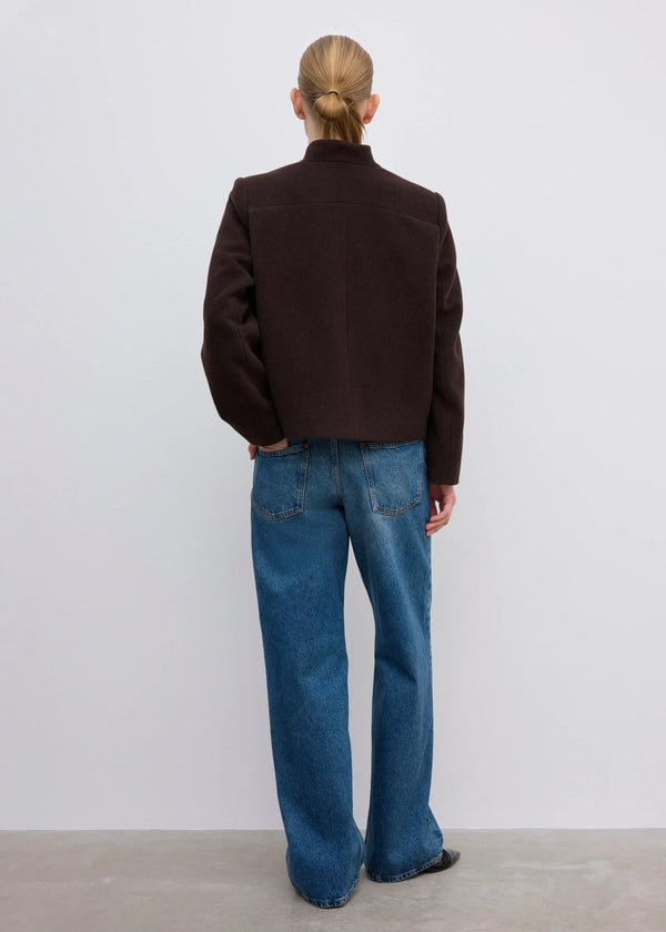 SHORT CURVED JACKET: CHOCOLATE BROWN