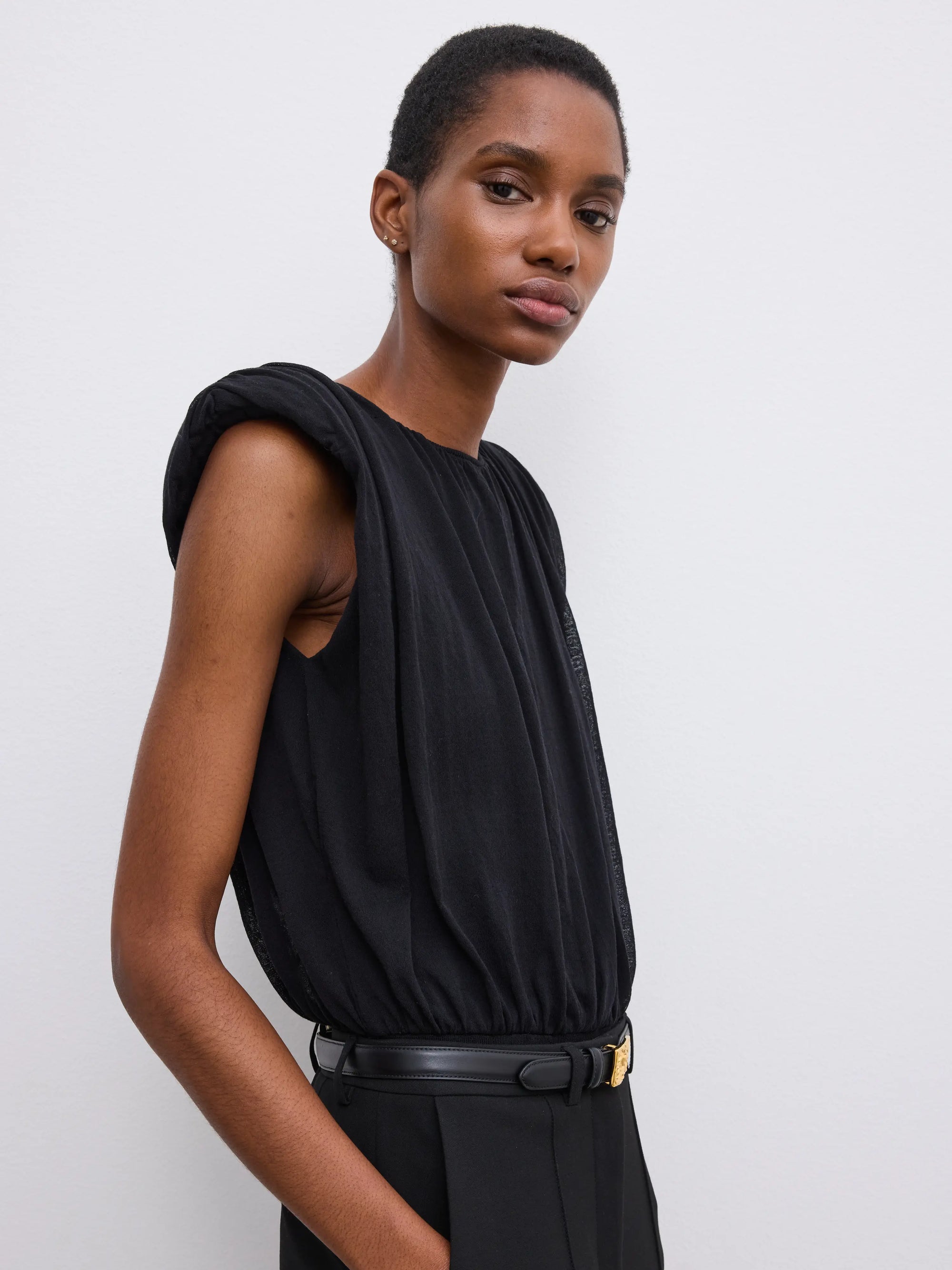 Draped Knit Top: Black