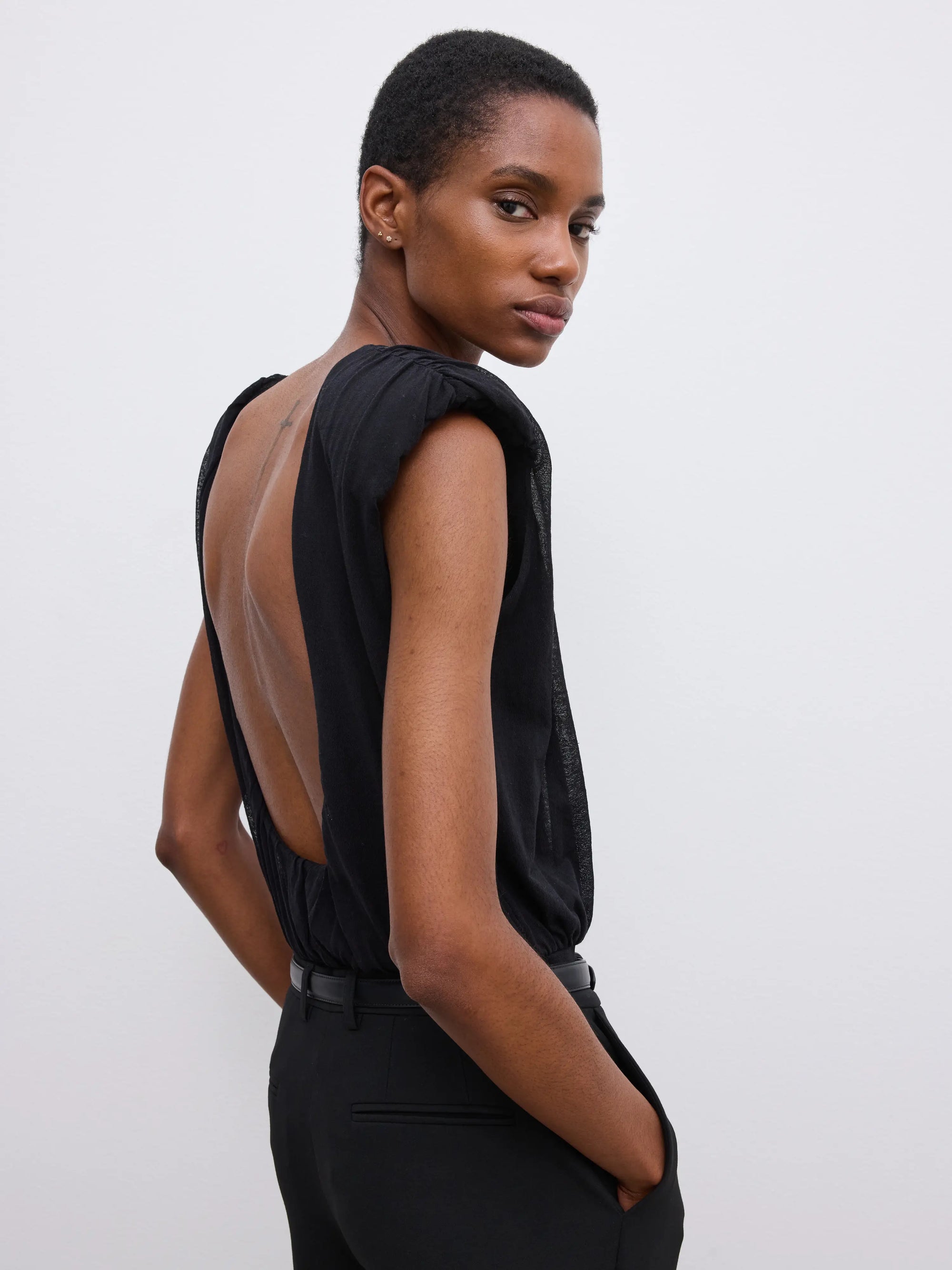 Draped Knit Top: Black