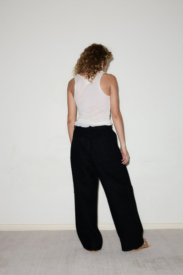 BOILED WOOL PANT: BLACK