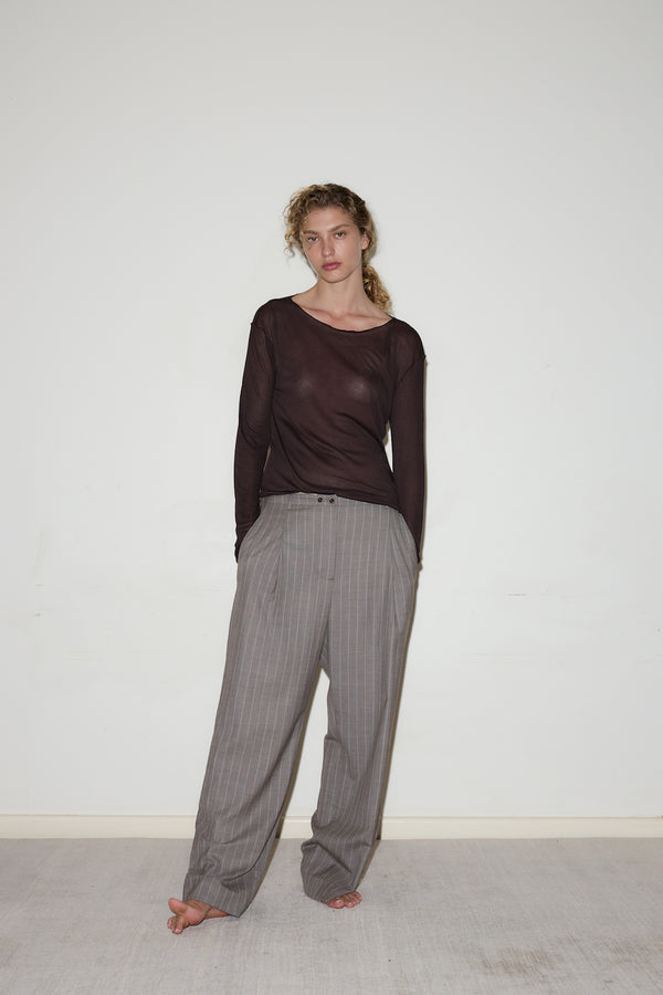 TWIN BUTTON PANT: PINSTRIPE BARK