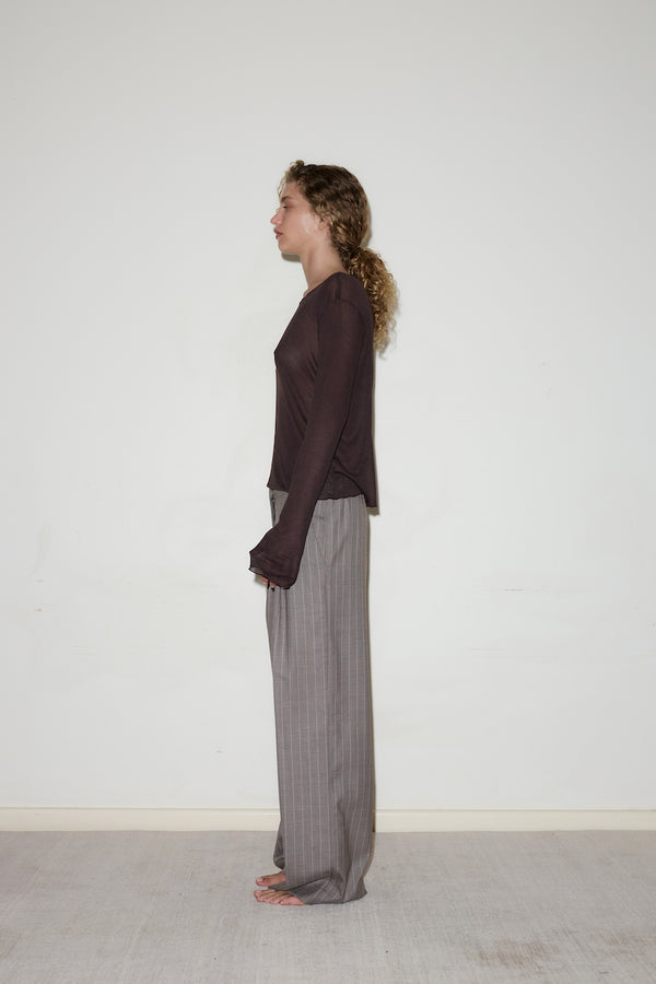 TWIN BUTTON PANT: PINSTRIPE BARK