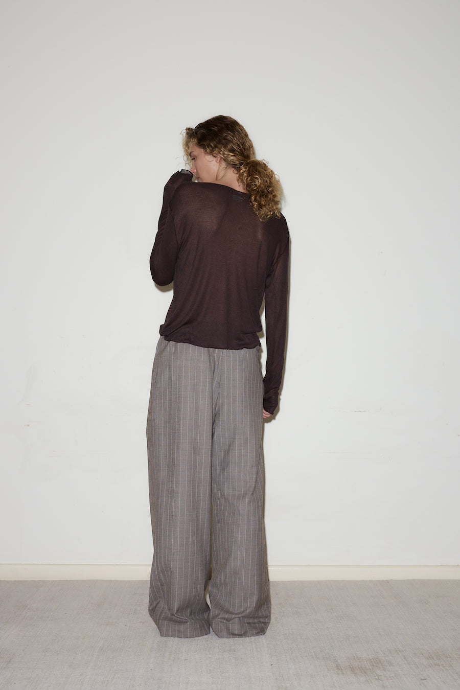 TWIN BUTTON PANT: PINSTRIPE BARK