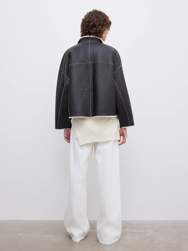 Reversible Short Shearling Jacket: Cream White
