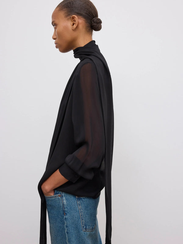Chiffon Scarf Blouse: Black