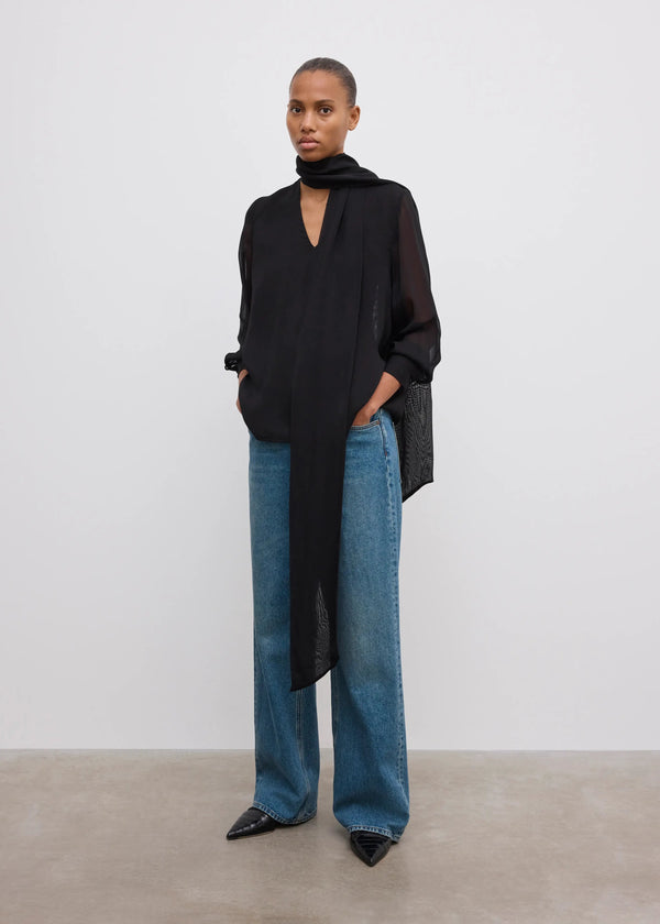 Chiffon Scarf Blouse: Black