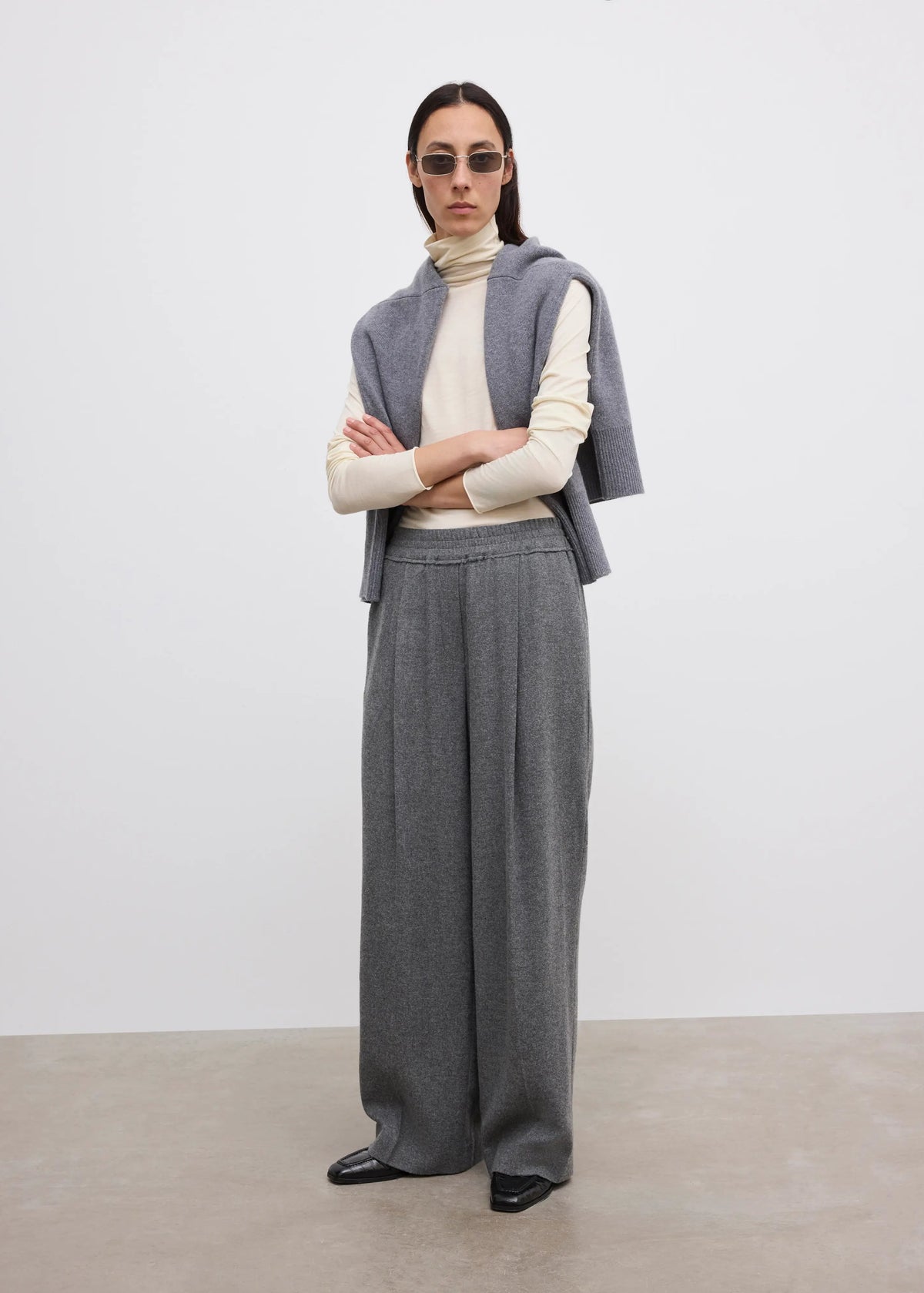Elastic Wool Trouser: Light Grey Melange