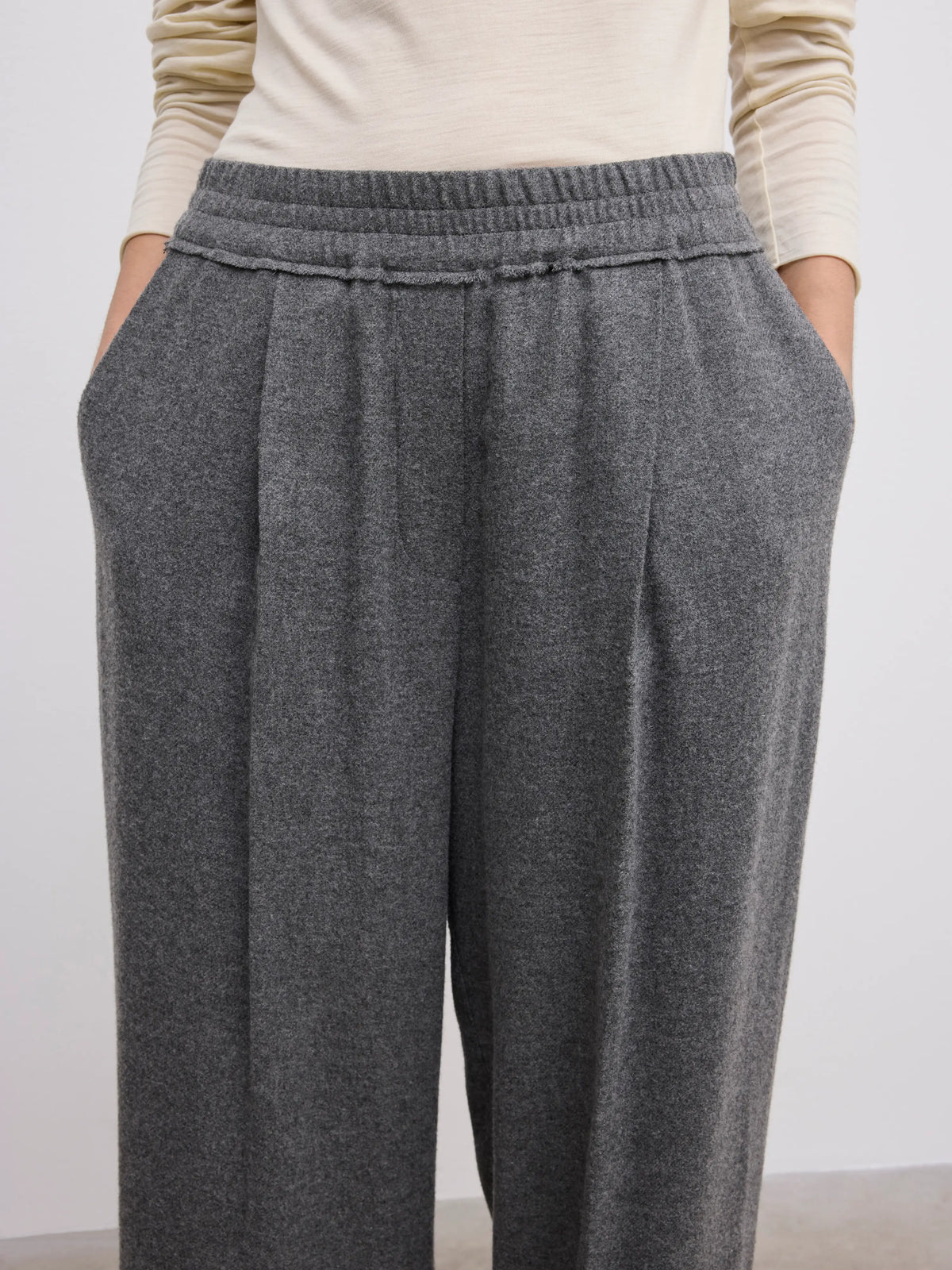 Elastic Wool Trouser: Light Grey Melange