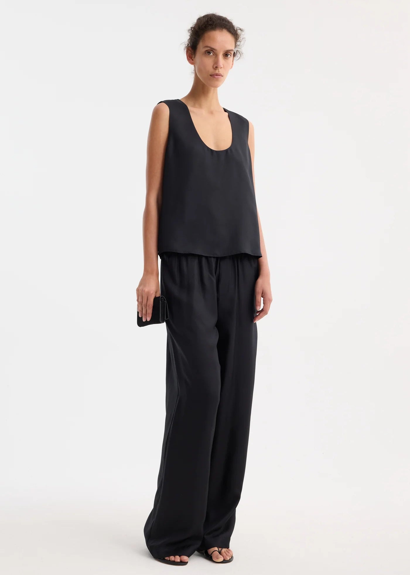 WIDE LEG SILK TROUSERS: BLACK