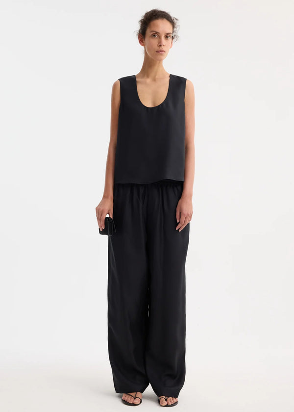 WIDE LEG SILK TROUSERS: BLACK