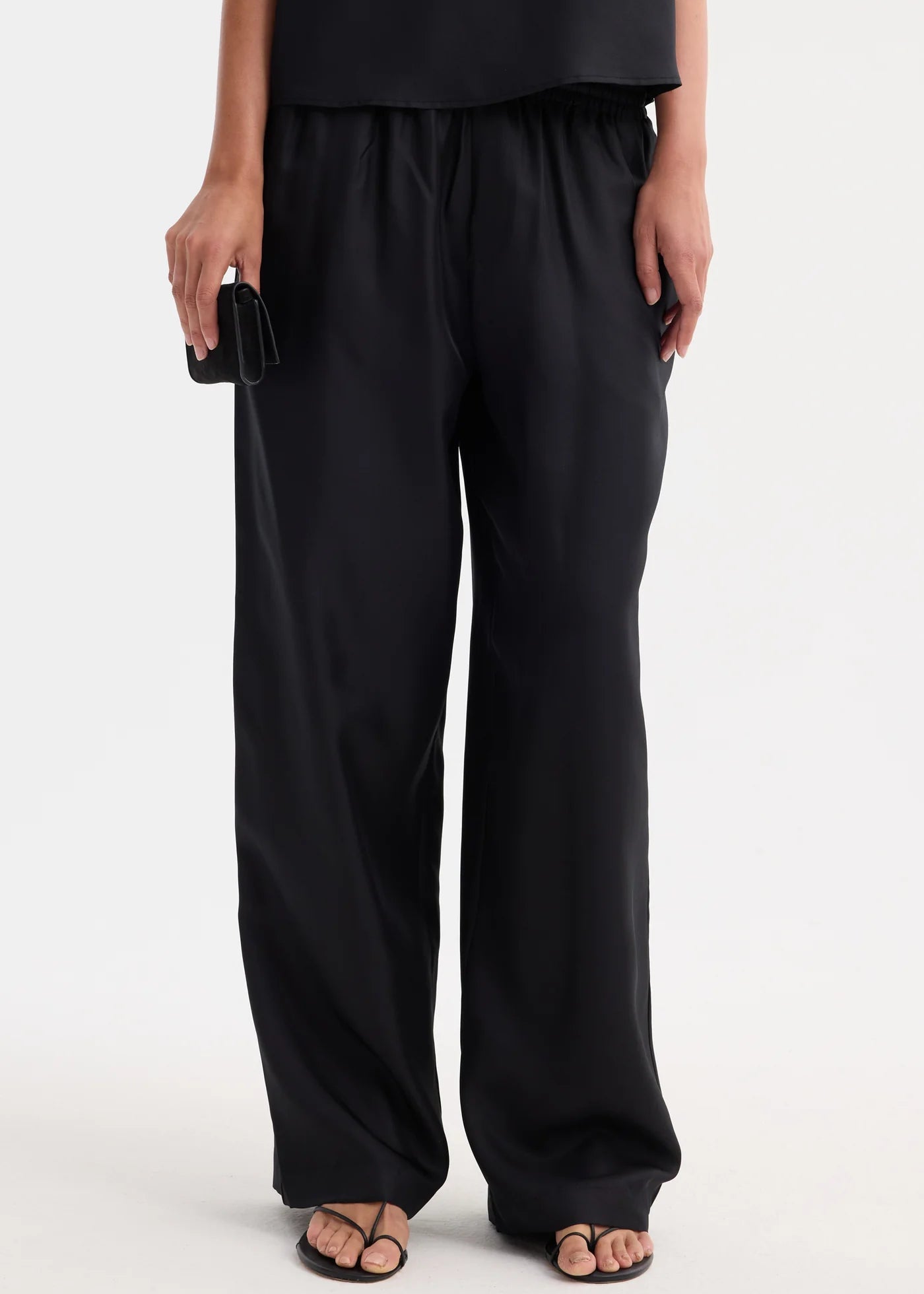 WIDE LEG SILK TROUSERS: BLACK