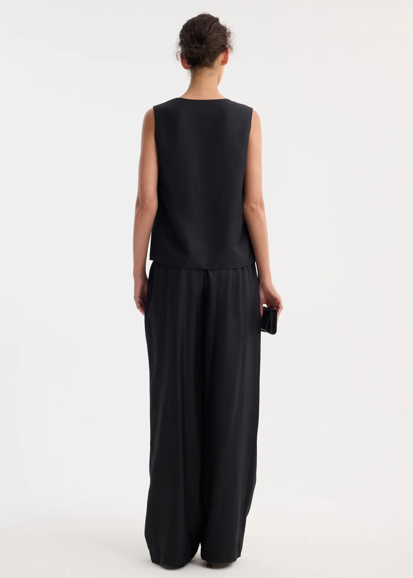 WIDE LEG SILK TROUSERS: BLACK