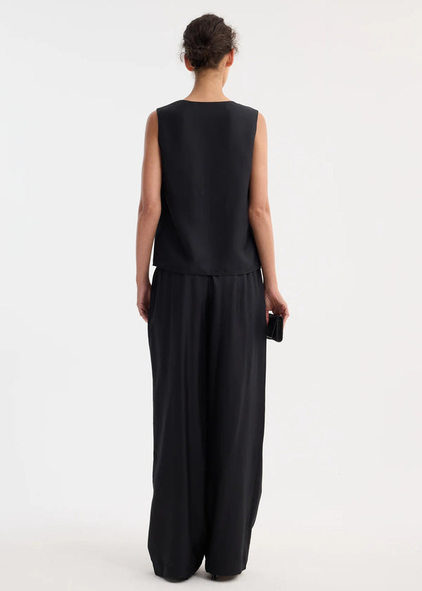 WIDE LEG SILK TROUSERS: BLACK