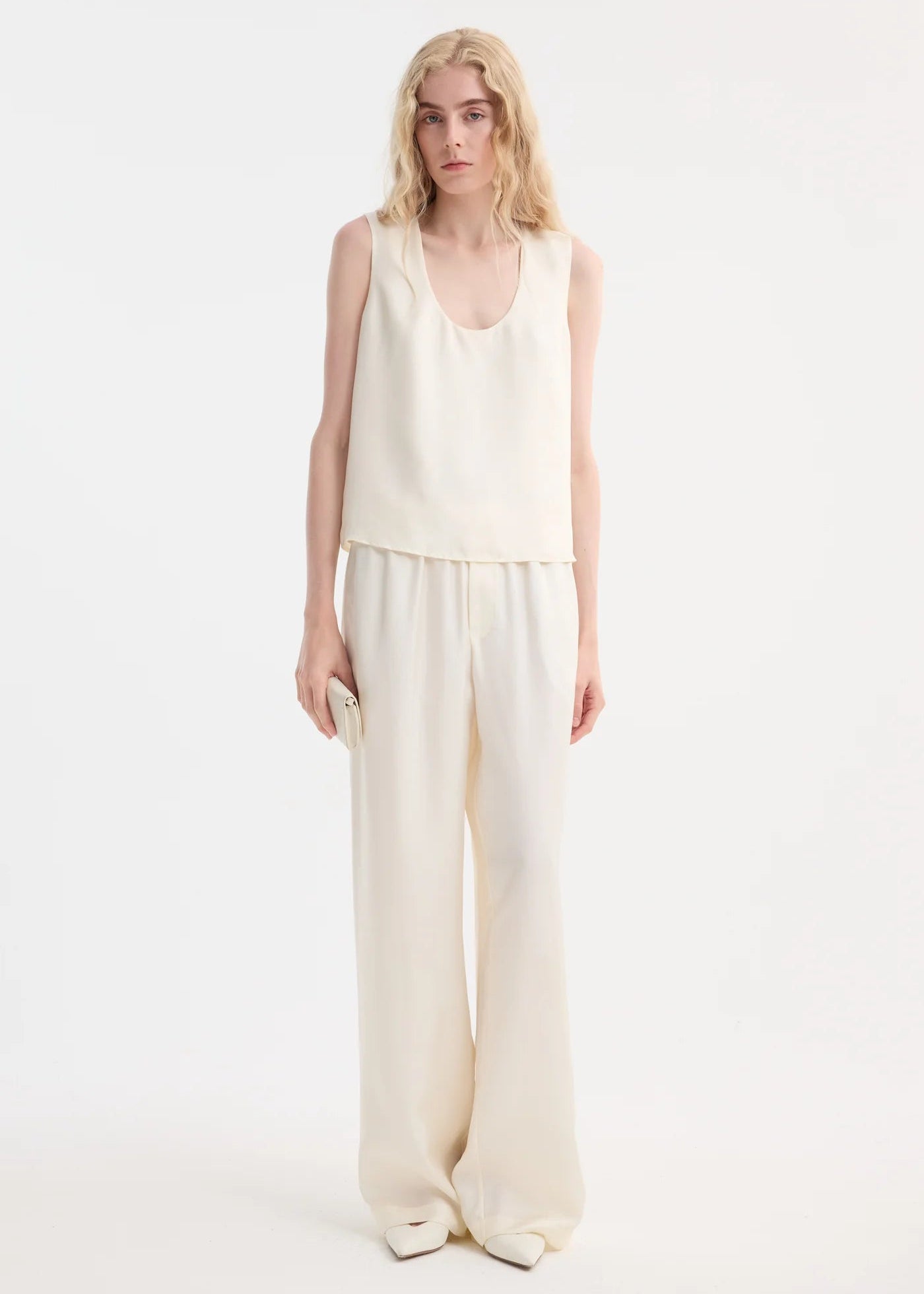 WIDE LEG SILK TROUSERS: CREAM
