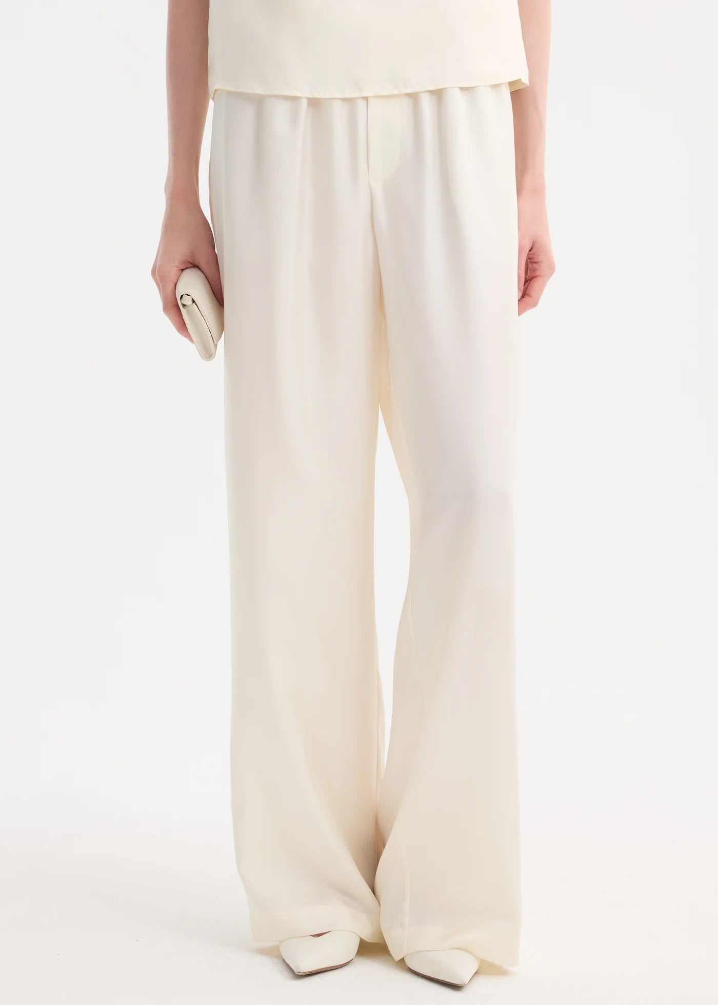 WIDE LEG SILK TROUSERS: CREAM