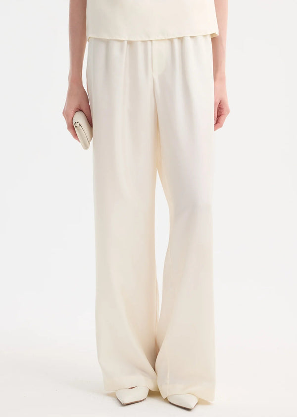 WIDE LEG SILK TROUSERS: CREAM