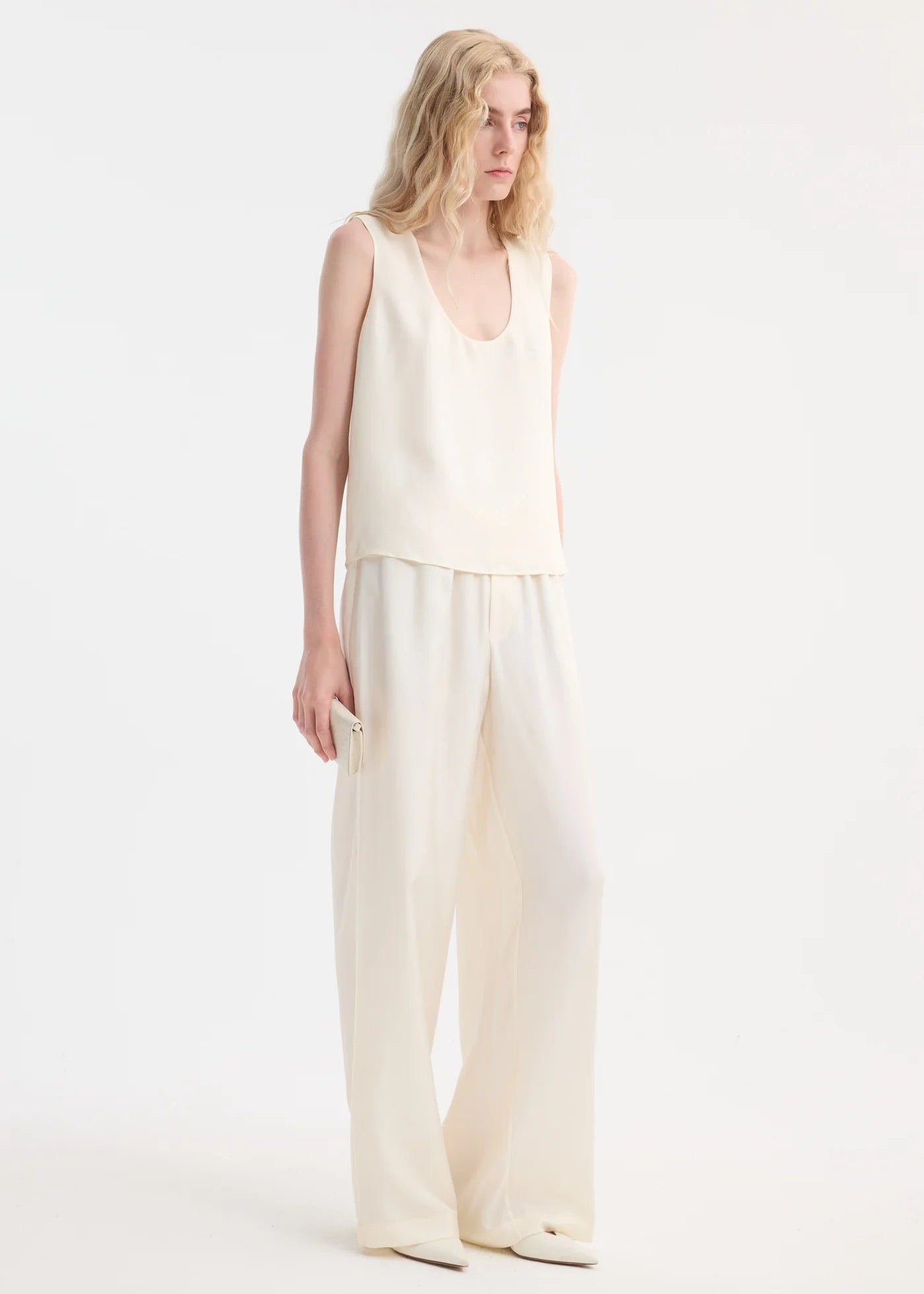 WIDE LEG SILK TROUSERS: CREAM