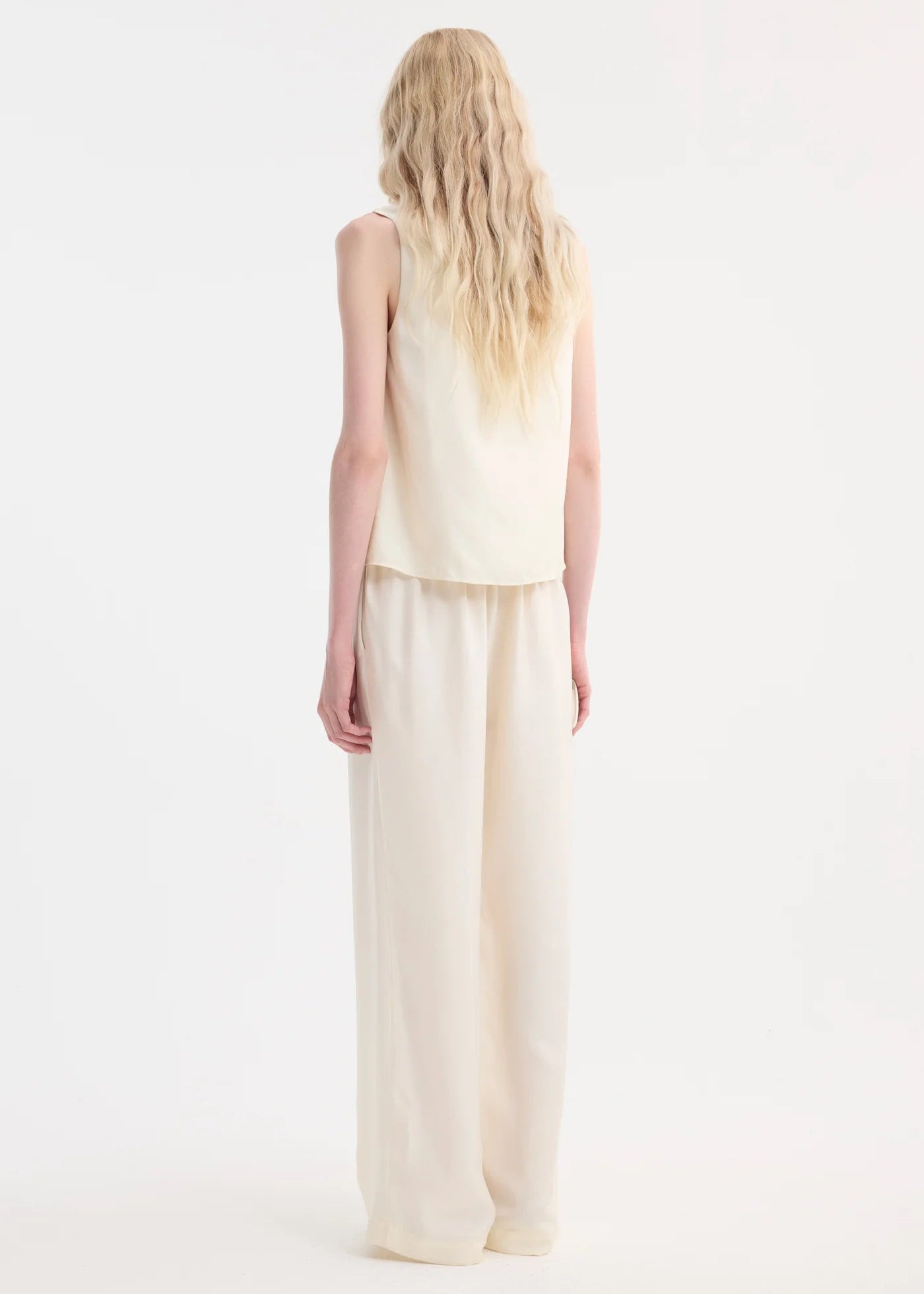WIDE LEG SILK TROUSERS: CREAM