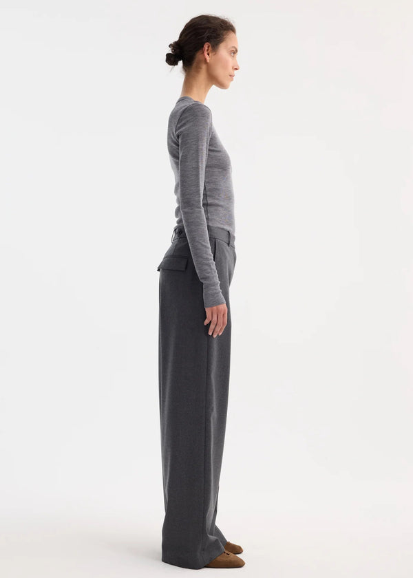 WIDE LEG TROUSERS: DARK GREY MELANGE