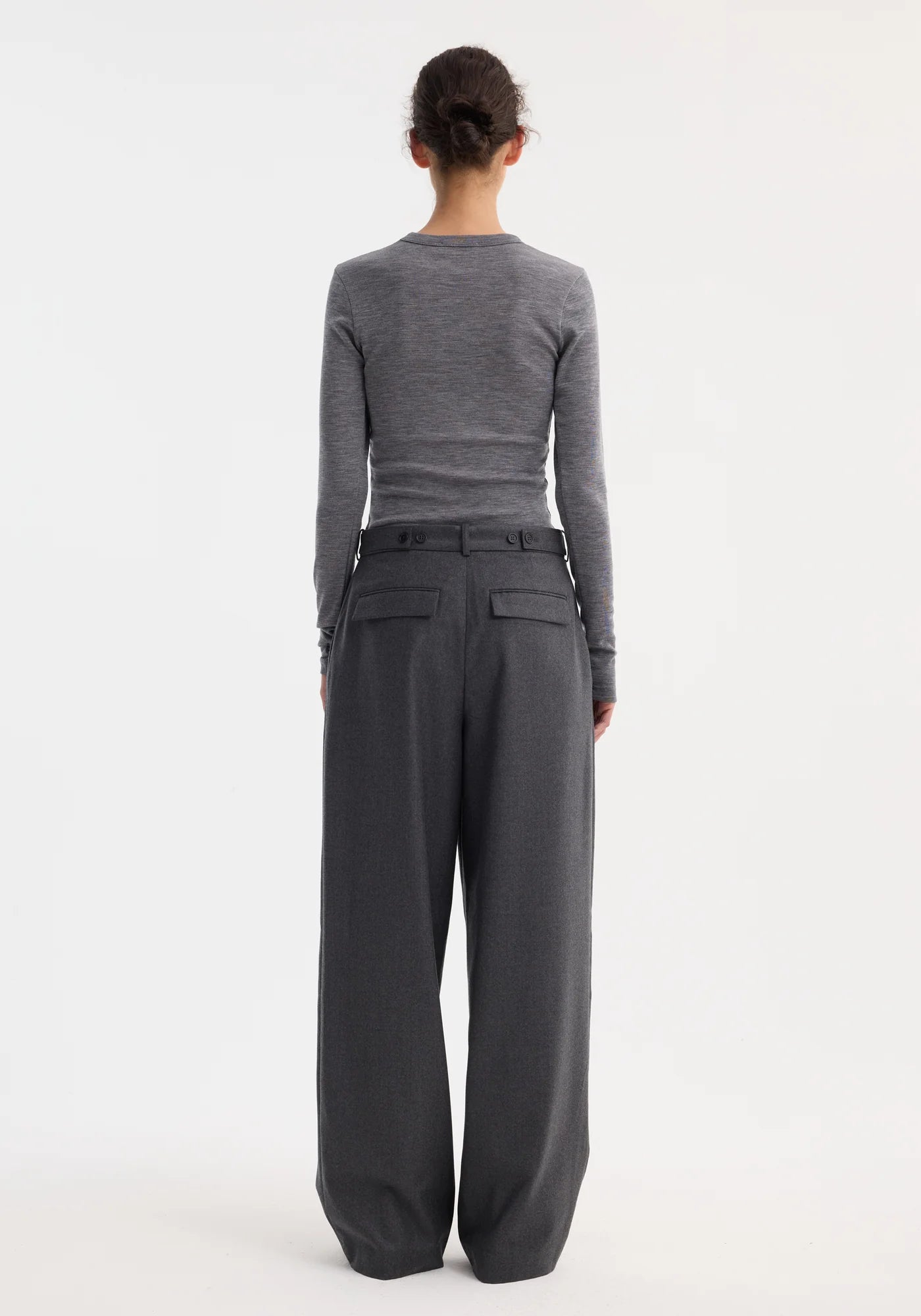 WIDE LEG TROUSERS: DARK GREY MELANGE