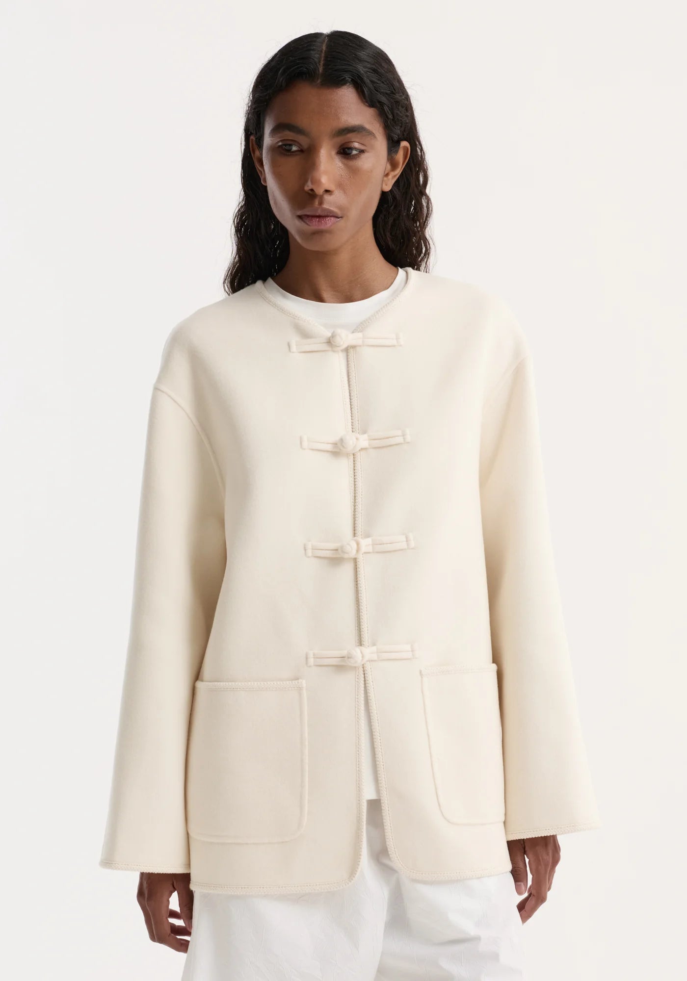 Double-faced wool pankou jacket: off white