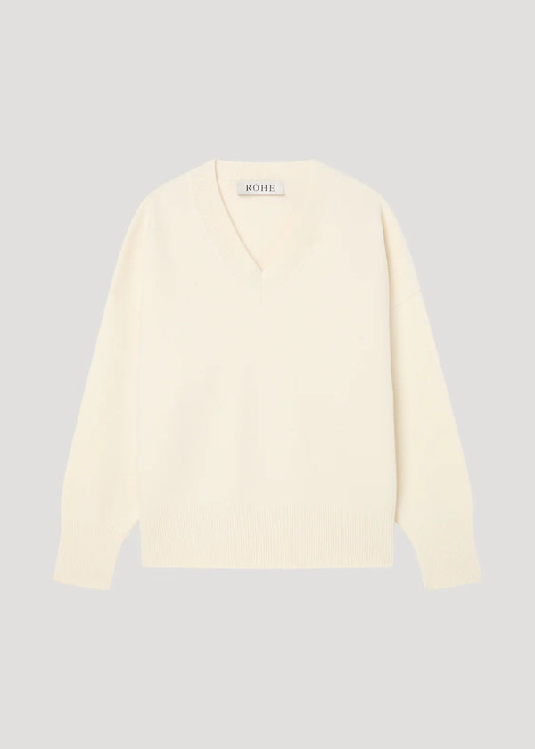 CLASSIC V-NECK JUMPER: OFF-WHITE