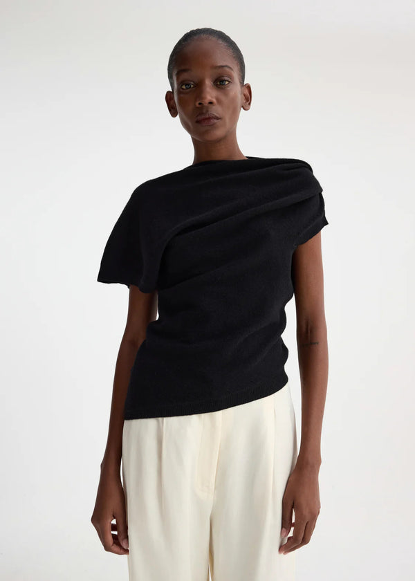 DECONSTRUCTED KNITTED TOP: BLACK