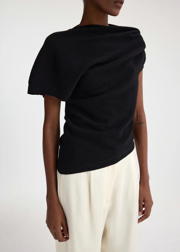 DECONSTRUCTED KNITTED TOP: BLACK