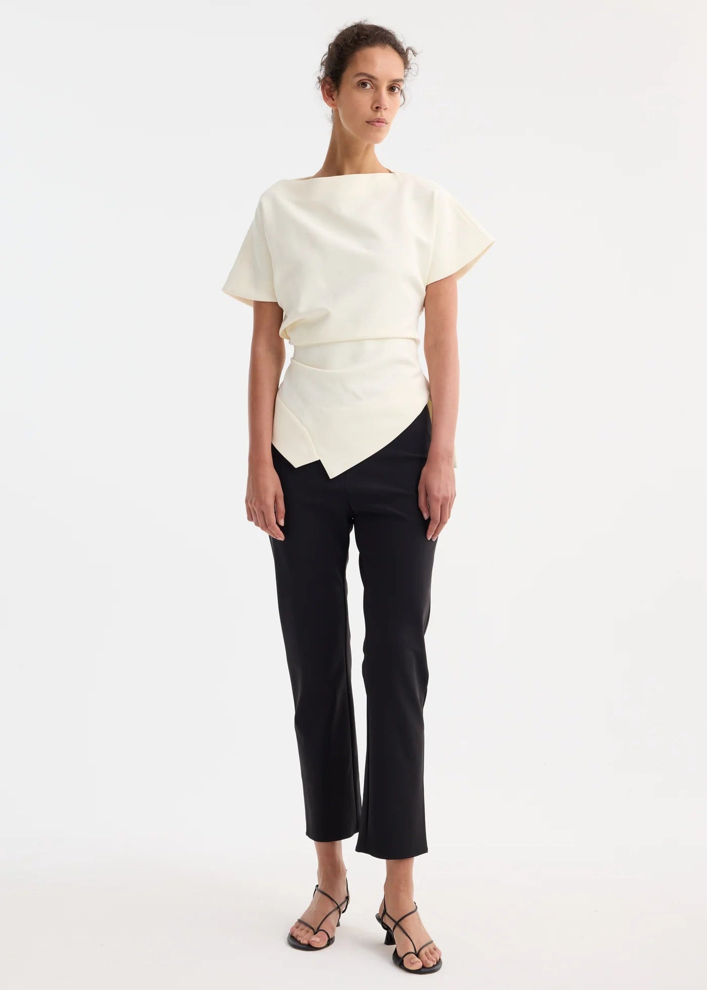 DRAPED LAPEL TOP: OFF WHITE
