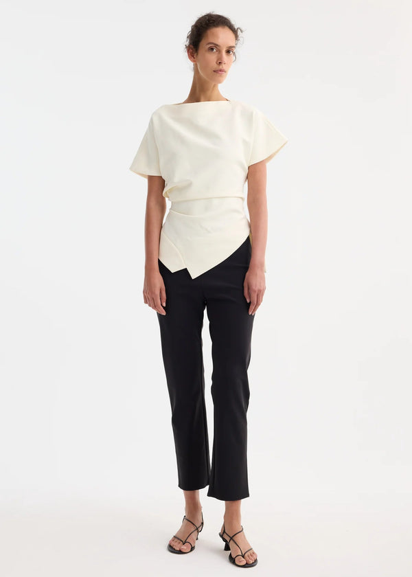 DRAPED LAPEL TOP: OFF WHITE