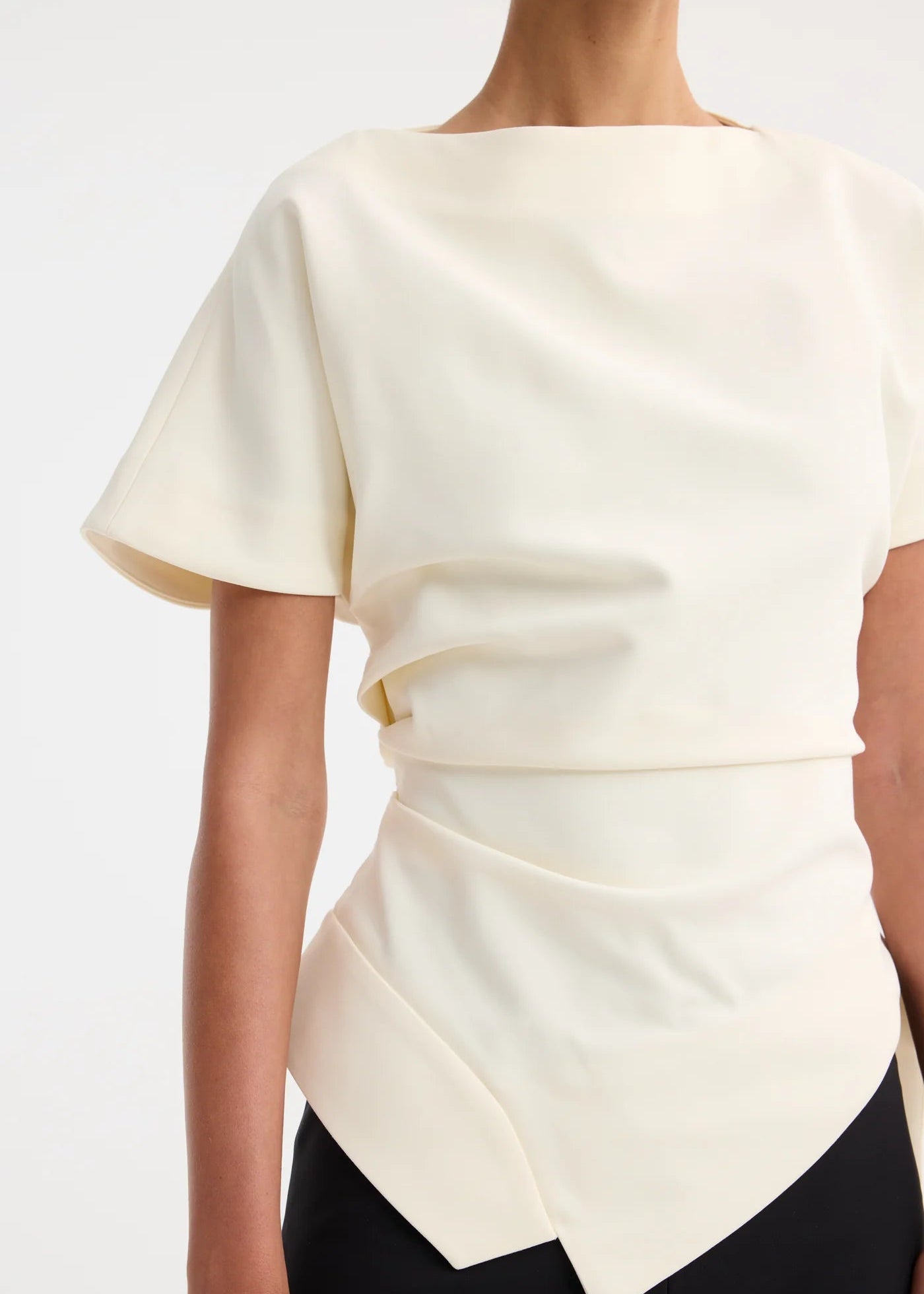 DRAPED LAPEL TOP: OFF WHITE