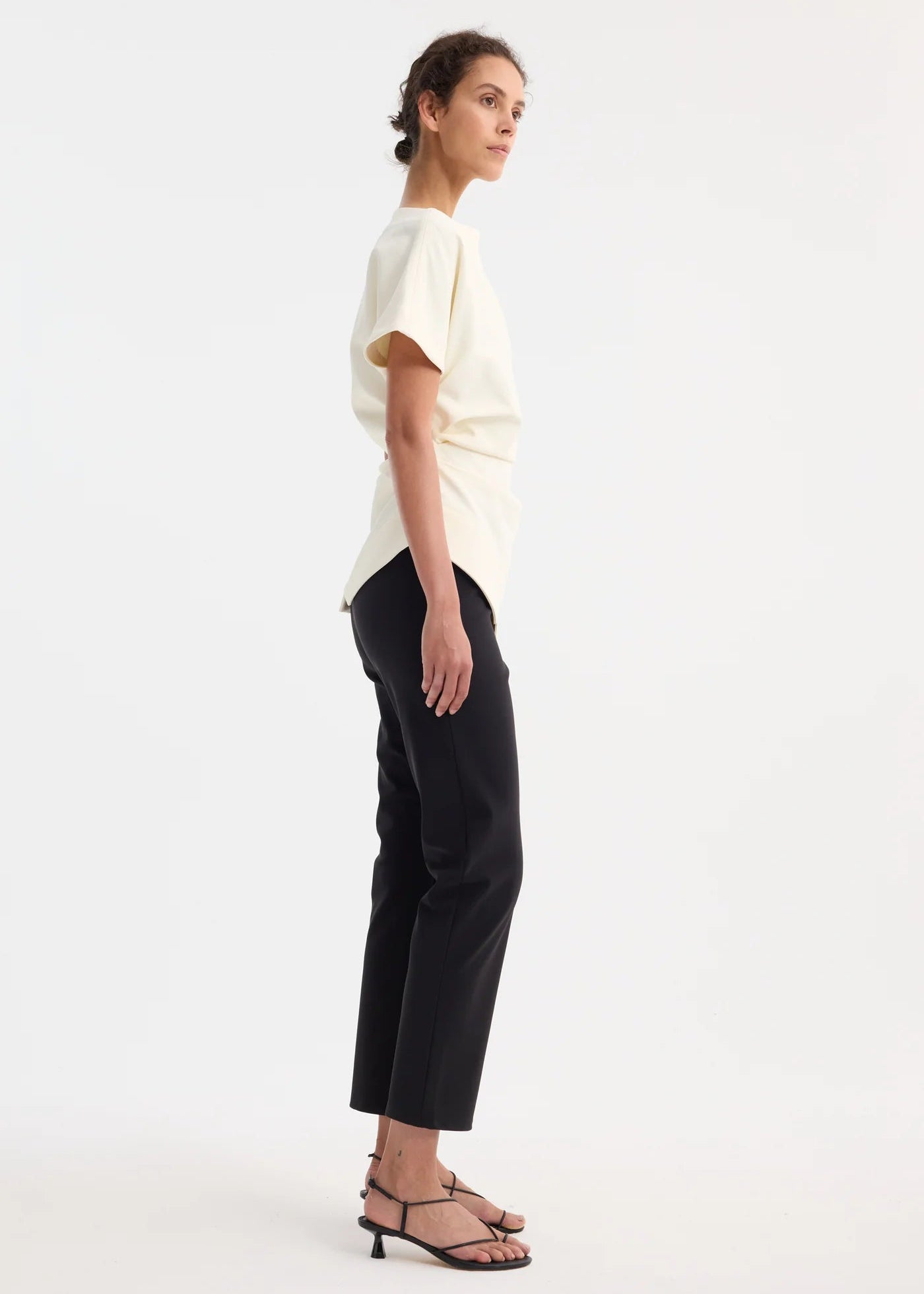 DRAPED LAPEL TOP: OFF WHITE