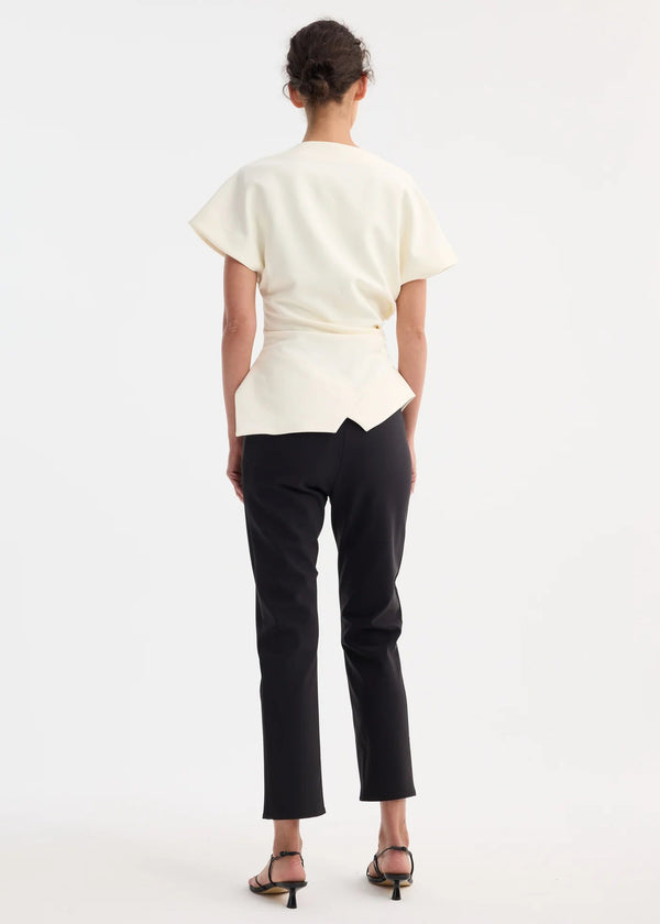 DRAPED LAPEL TOP: OFF WHITE