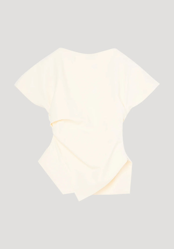 DRAPED LAPEL TOP: OFF WHITE
