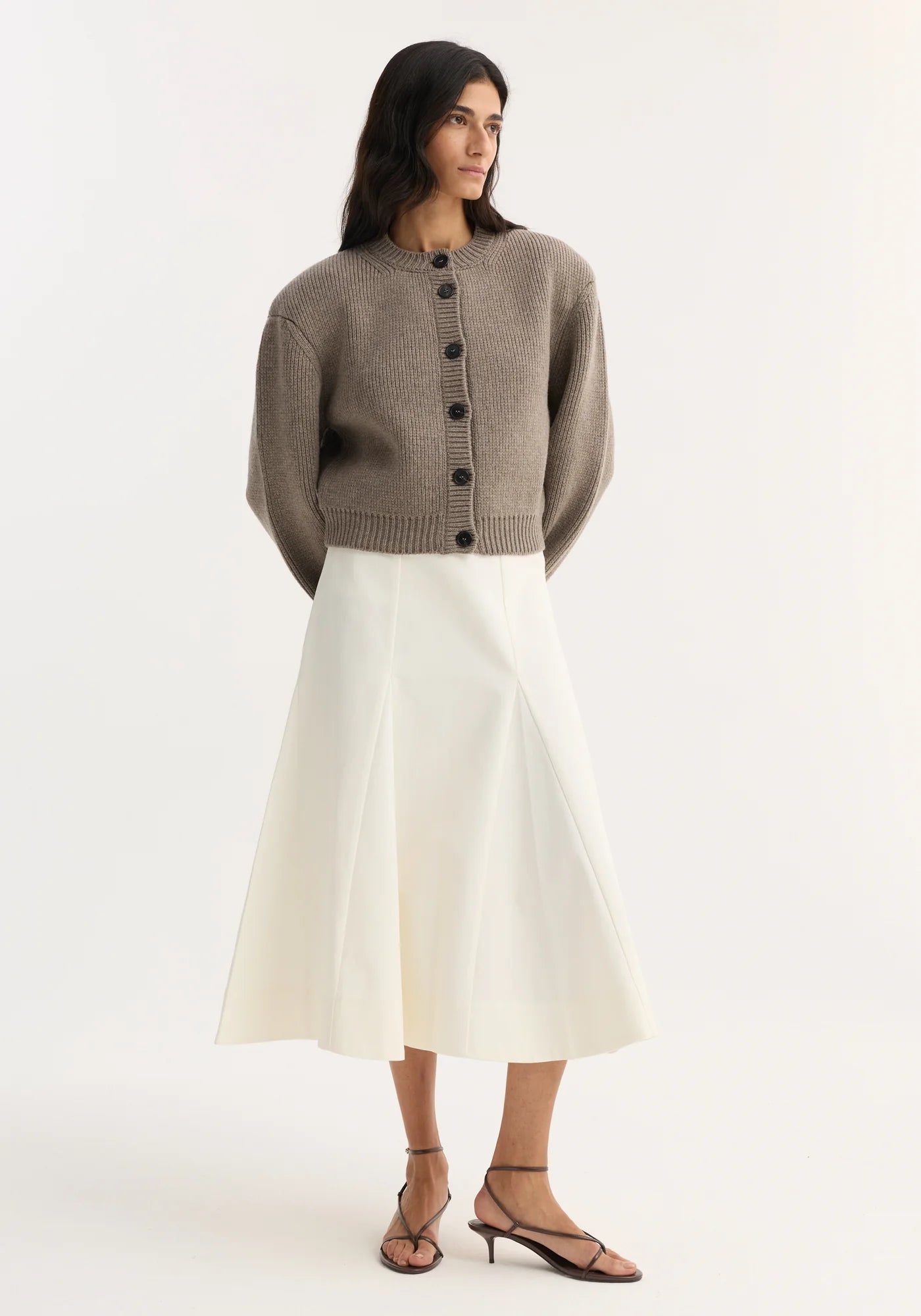 Statement shoulder cardigan: clay melange