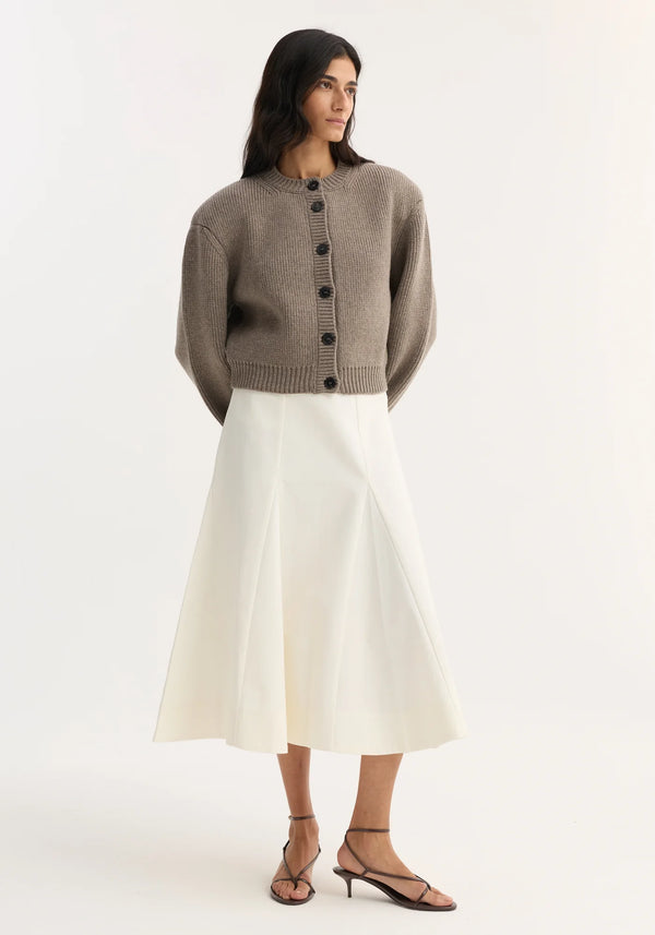 Statement shoulder cardigan: clay melange