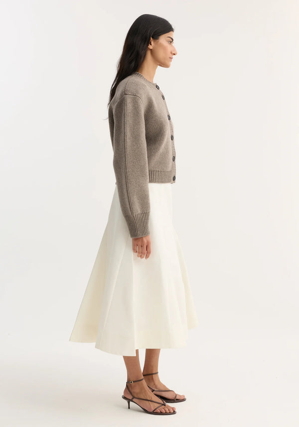 Statement shoulder cardigan: clay melange